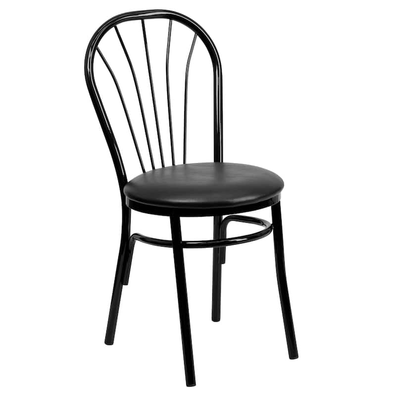 Fan Back Metal Chair with Vinyl Seat - 16"W x 20"D x 34.5"H - Black