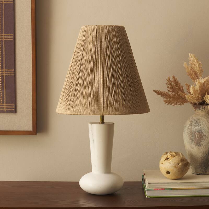 SAFAVIEH Lighting Andez Tropical Table Lamp 22-Inch Marble Base with Sisal Shade - 12"W x 12"D x 22"H