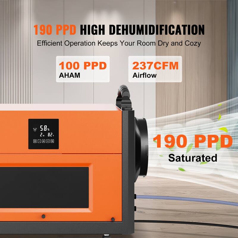 190 Pints Commercial Dehumidifier with Drain Hose for Crawl Spaces, Basements Warehouse & Job Sites - 190 Pints