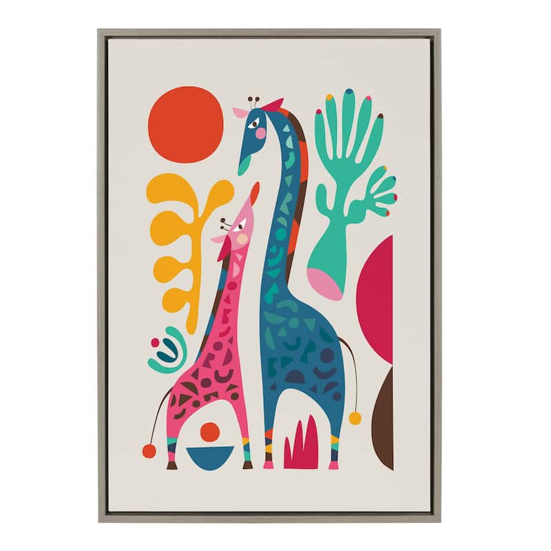 Kate and Laurel Sylvie Giraffe Love Framed Canvas by Rachel Lee