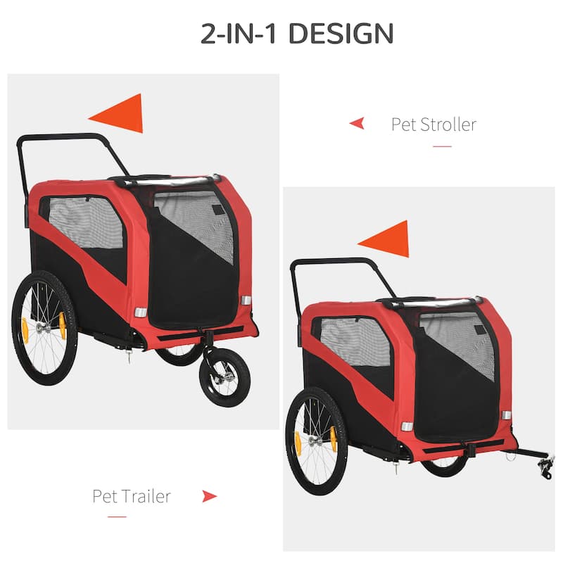 Aosom 2-in-1 Dog Bike Trailer Pet Stroller Carrier for Large Dogs with Hitch, Quick-release Wheels, Foot Support
