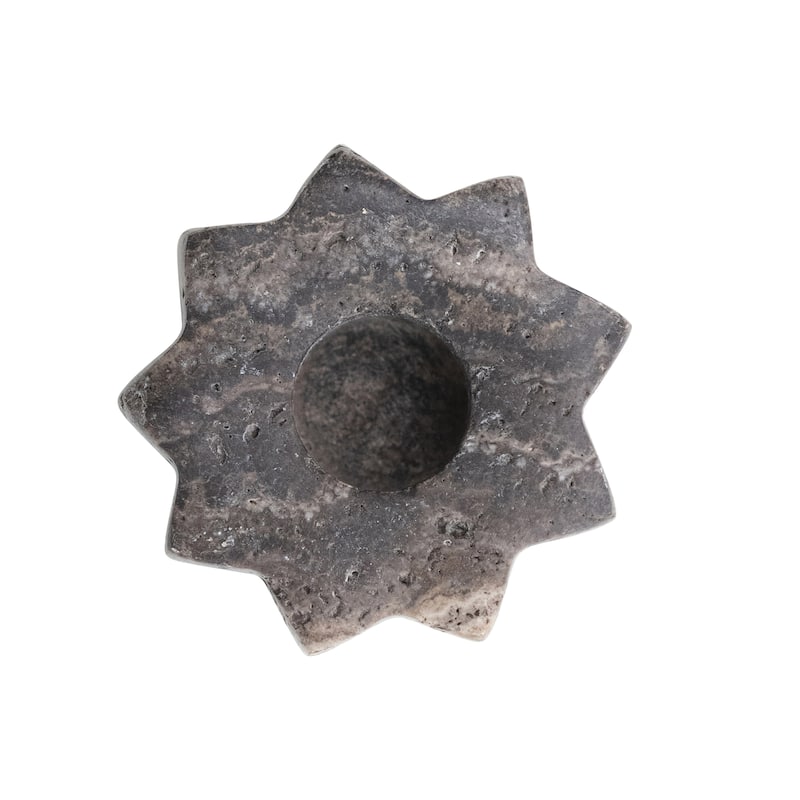 Carved Travertine Taper Holder - 2.5"L x 2.5"W x 2.0"H