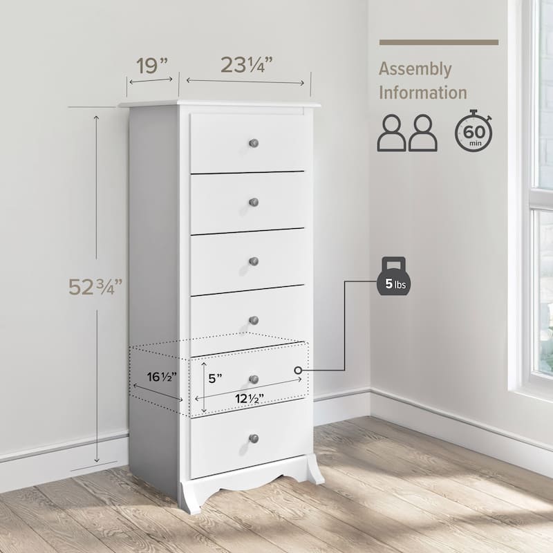 Prepac Monterey 6 Drawer Dresser for Bedroom, Tall Chest of Drawers, Bedroom Furniture, Clothes Storage and Organizer