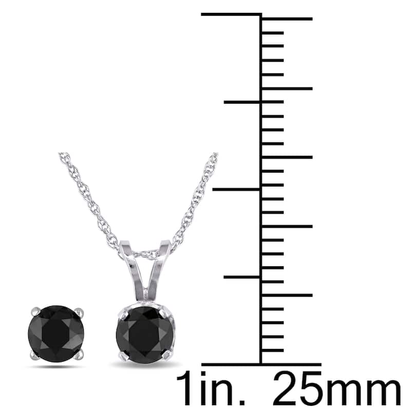 Miadora 1 1/2ct TDW Black Diamond 2-pc Set Solitaire Earrings Pendant Chain 10k White Gold