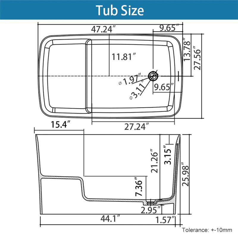 GIVINGTREE 47'' x28'' Solid Surface Stone Resin Freestanding Small Space Soaking Bathtub with Seat