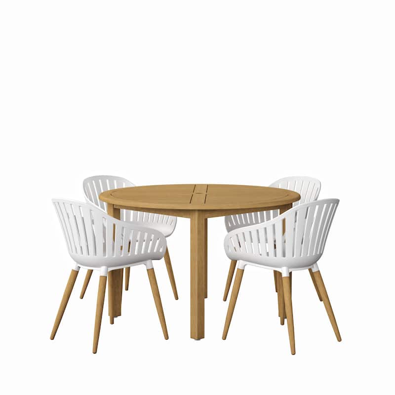Amazonia Glende 5pc Wood Outdoor Patio Round Dining Set