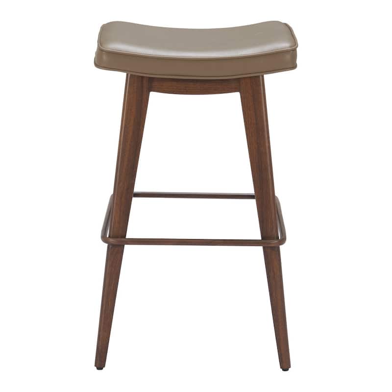 HomeRoots Set of Two 31" Taupe and Walnut Faux Leather and Steel Backless Bar Height Bar Chairs