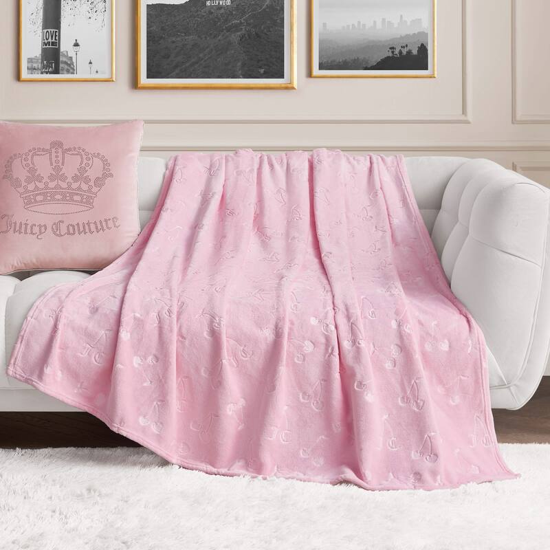 Juicy Couture 60"x70" Embossed Plush Throw Blankets - 60" x 70" - Light Pink