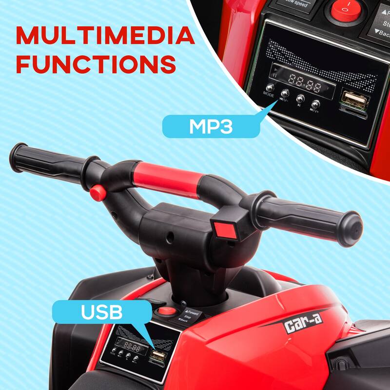 Aosom 12V Kids ATV Quad Car with Forward & Backward Function, Four Wheeler for Kids with Wear-Resistant Wheels, Music