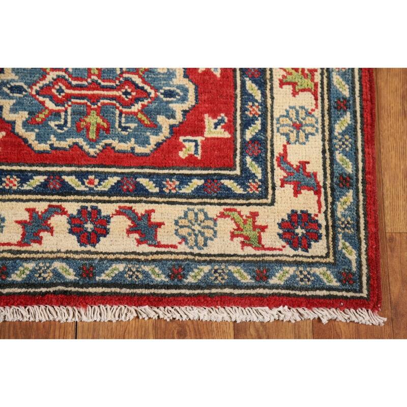 Red Geometric Kazak Oriental Foyer Rug Handmade Wool Carpet - 2'0" x 3'0"