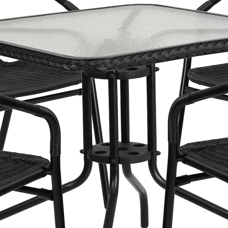5-Piece Square Indoor/Outdoor Patio Table and Rattan Chairs Set - 28"W x 28"D x 28"H