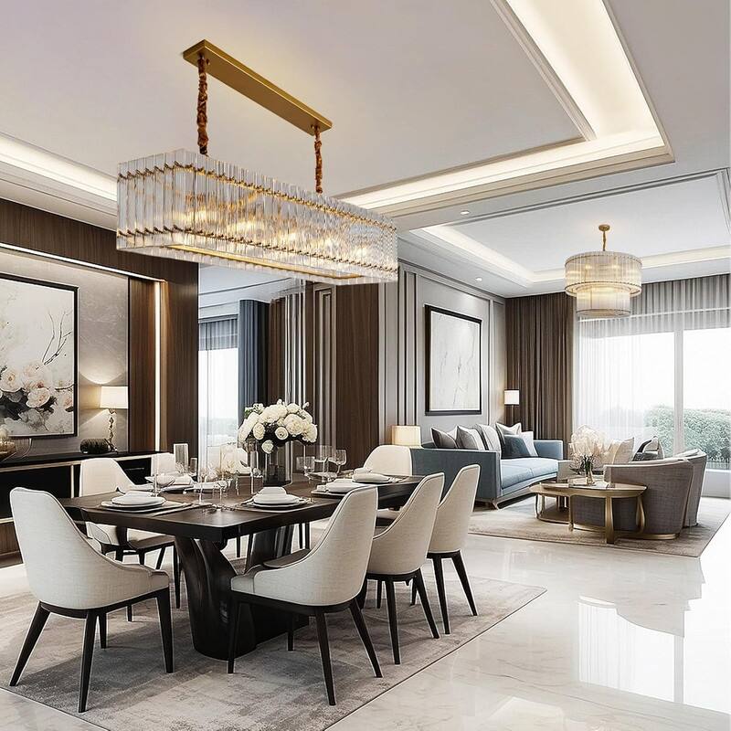 KAYLA 54" 10-Lights Black Luxury Linear Chandelier, Modern Chandelier
