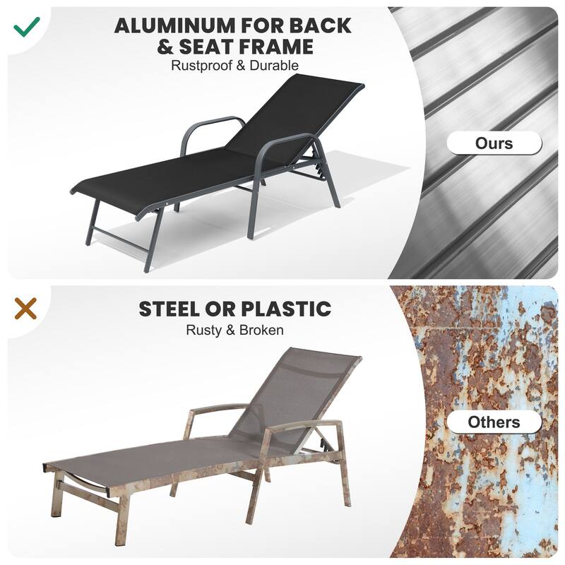 Set of 2/4 Outdoor Aluminum Chaise Lounge Chairs with Adjustable Backrest
