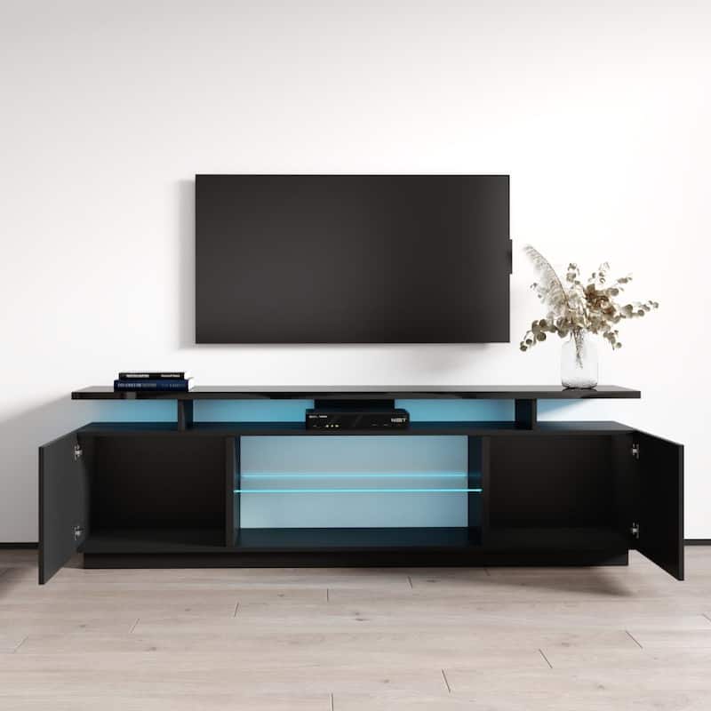 Meble Furniture Eva-K Modern 71-inch TV Stand with LED Lights for up to 80" TVs