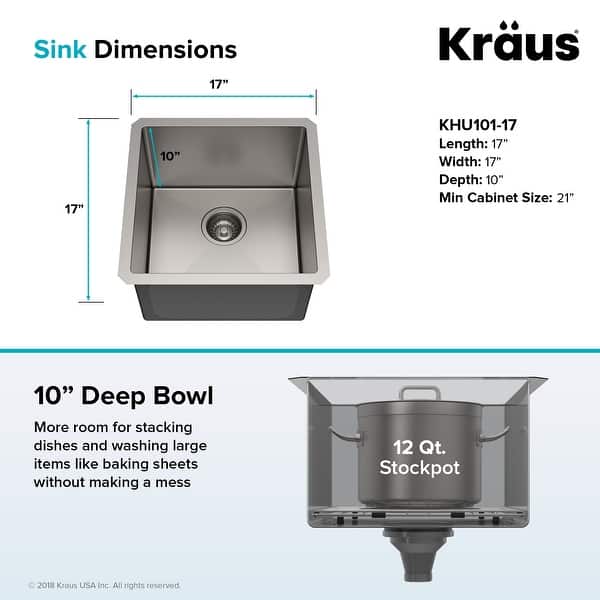 dimension image slide 0 of 7, KRAUS Standart PRO Undermount Single Bowl Stainless Steel Kitchen Sink