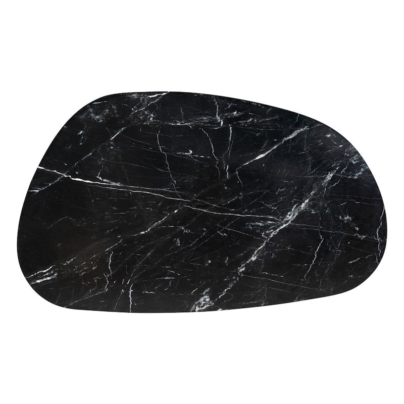 HomeRoots 54" Black Genuine Marble and Wood Free Form Coffee Table - 54 in. x 15 in. x 30 in.