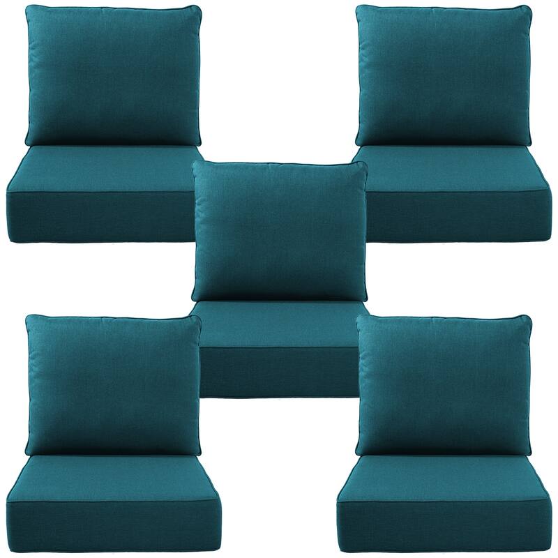 Gymojoy 24"x22"x6" Patio Thick Cushions & Pillows Set - Deep Seat Indoor/Outdoor Water & Fade Resistant - Two Sets - Peacock Blue