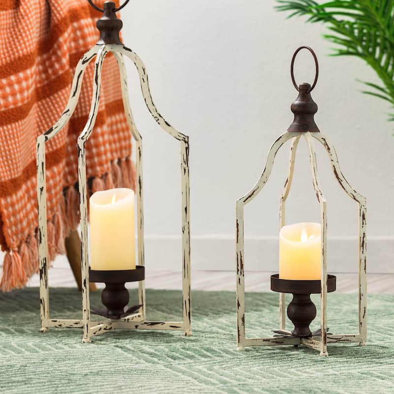 Set of 2 Farmhouse Metal Decorative Lanterns Hanging Candle Holders Wedding Decor by Glitzhome