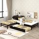 preview thumbnail 1 of 7, Full Size L-shaped Platform Beds with Drawers Linked with Built-in Rectangle Table and Twin Size Trundle. Brown