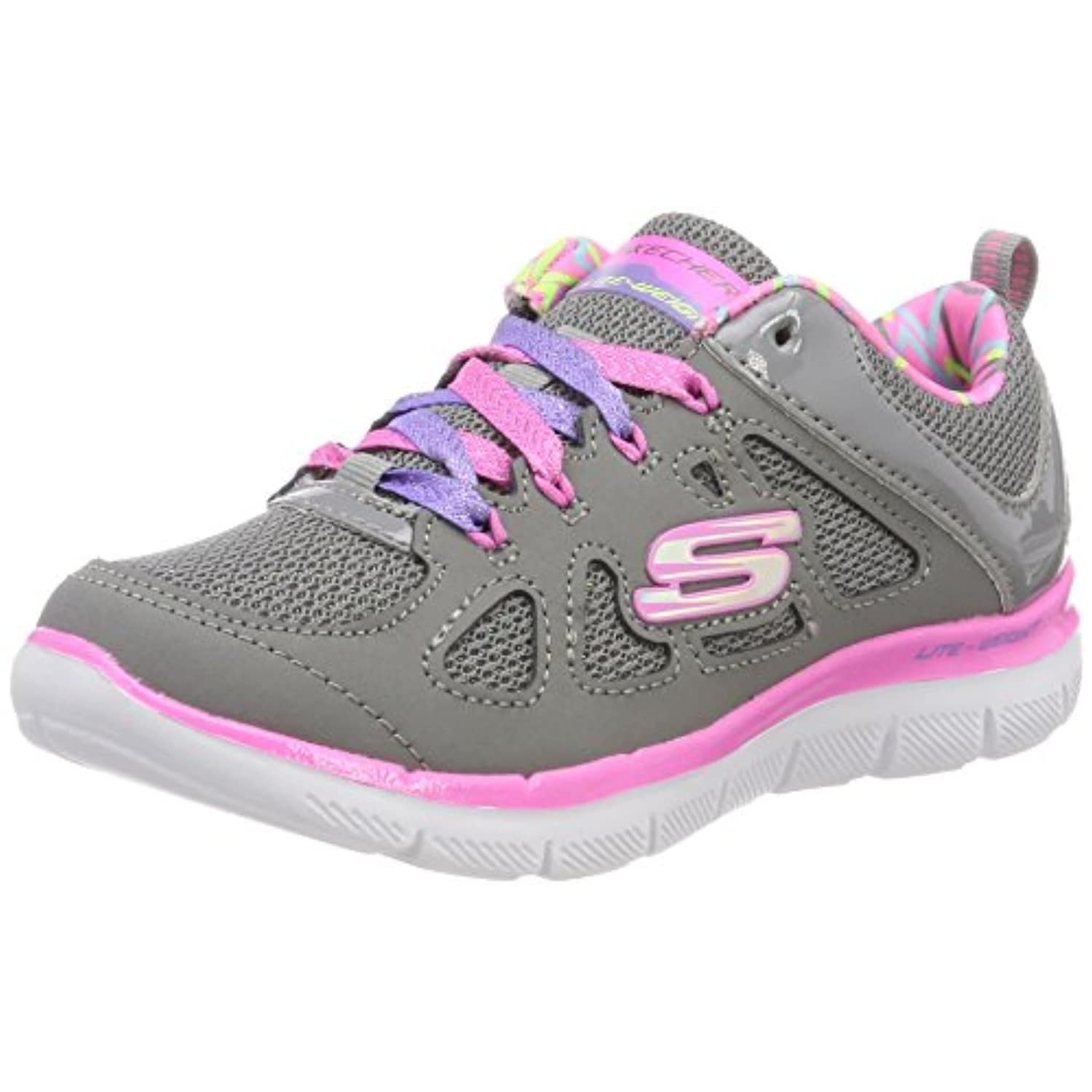 gray and pink tennis shoes