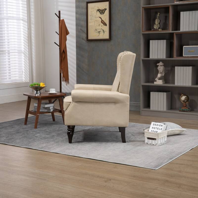 PU Leather Accent Chair,Mid-Century Upholstered Living Room Armchair,Beige