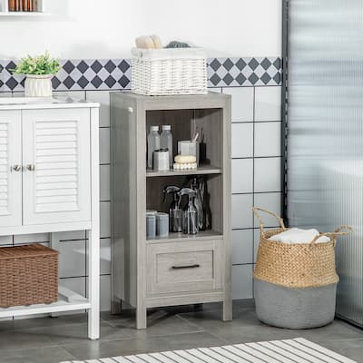 kleankin Bathroom Storage Cabinet, Small Floor Cabinet with Open Compartments and Drawer for Living Room and Playroom, Grey