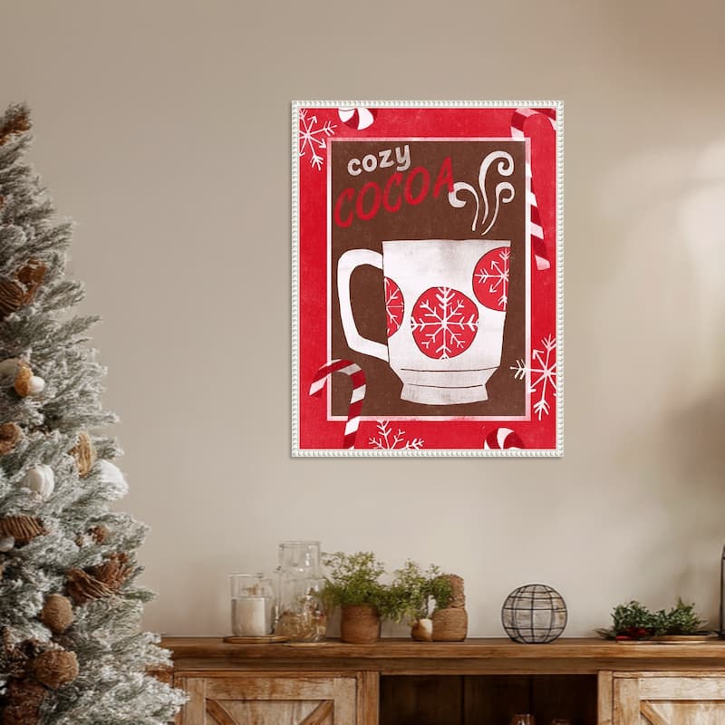 Cozy Cocoa Christmas I by June Erica Vess (23 x 30 in.), Framed Canvas Wall Art Print - Sylvie Beaded White