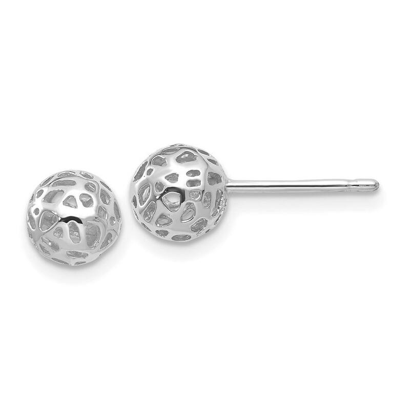 Curata 14k White Gold Polished 6.5mm Ball Post Earrings