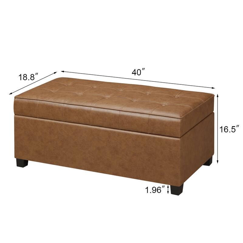 Adeco 40" Faux Leather Storage Ottoman Bench with Tufted Button - 40"X18.8"X16.5"