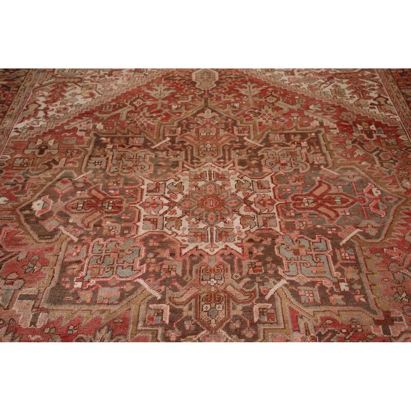 Heriz Persian Antique Area Rug Handmade Orange Wool Carpet - 8'7"x 10'11"