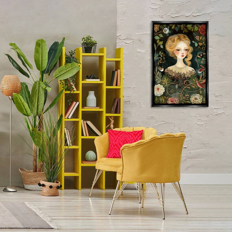 Stupell Victorina Woman with Florals Framed Floater Canvas Wall Art Design By The Dutch Lady