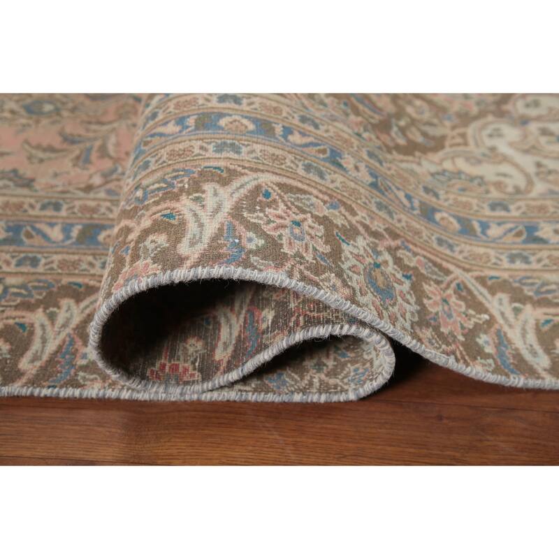 Hand Knotted Oriental 100% Wool Carpet Traditional Floral Pink Mashad Area Rug - 9' 8'' X 6' 7''