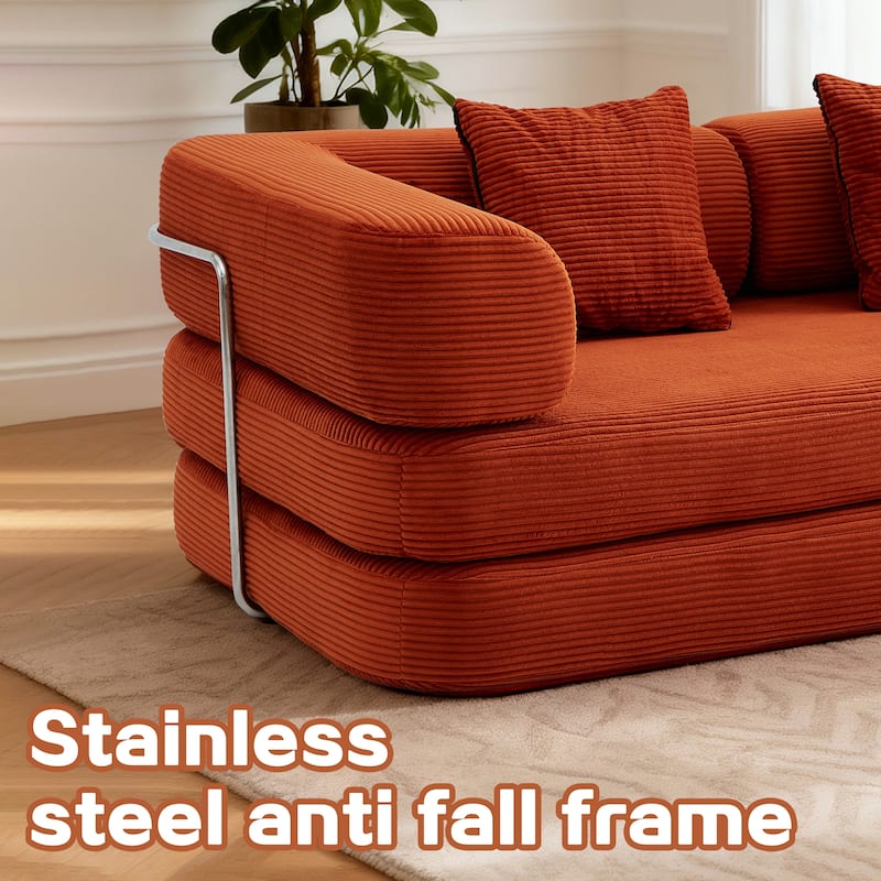 5-in-1 Modular Corduroy Floor Sleeper Sofa Bed Convertible Folding Compressed Couch with Movable Armrests for Living Room