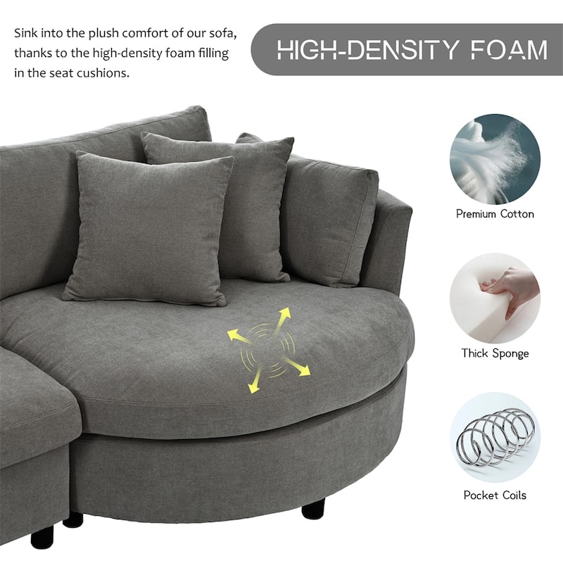 Three Indoor Cushioned Combination Sofas w/Three Pillows & Curved Seat