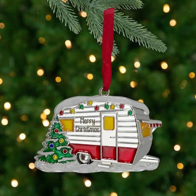 Plated Camper with European Crystals Christmas Ornament - 3.5" - Multicolor