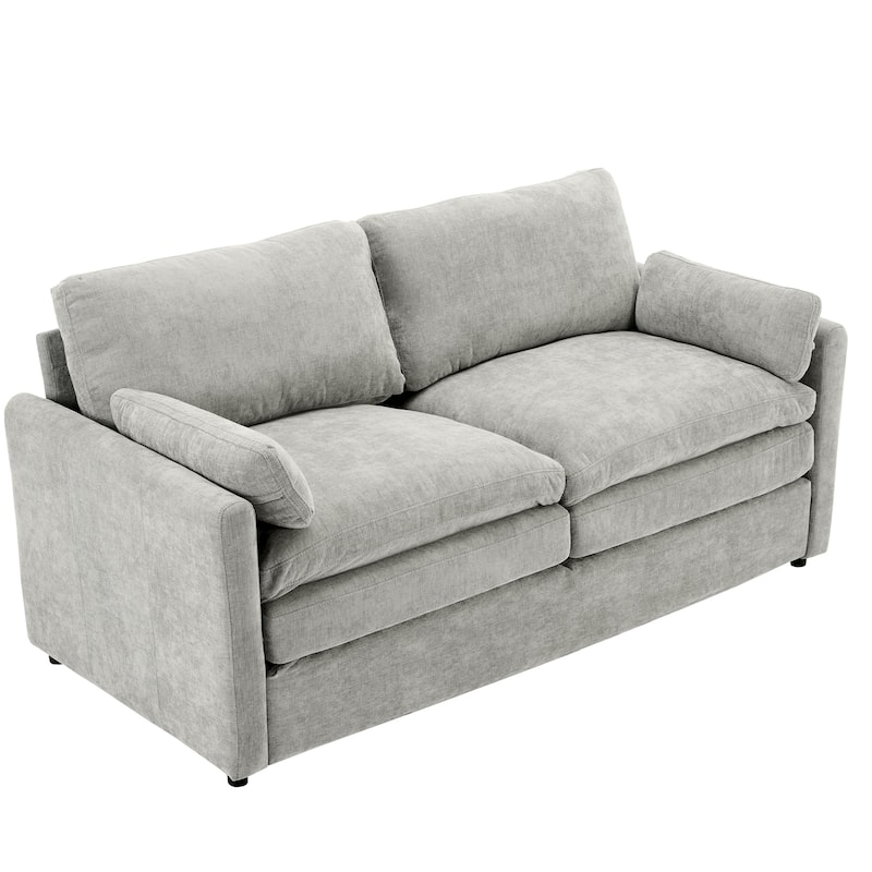 Chenille Loveseat Sofa, Upholstered Tufted Couch with Pillows and Cushion 2 Seater Deep Seat Sofa for Living Room