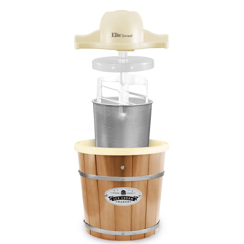Elite Gourmet 4Qt. Old Fashioned Pine Bucket Electric Ice Cream Maker