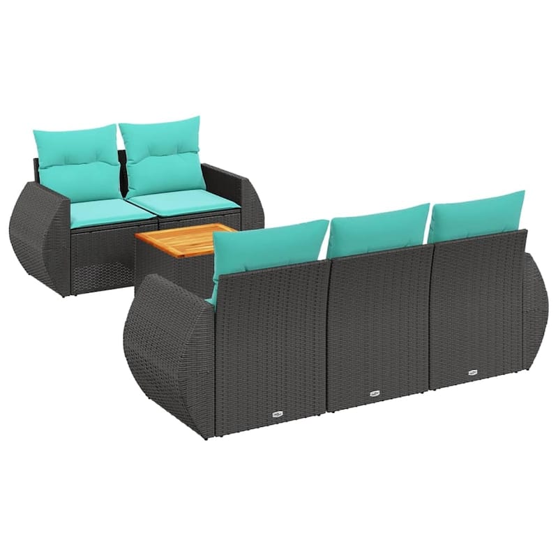 vidaXL 6 Piece Patio Sofa Set with Cushions Black Poly Rattan - 21.7" x 24.4" x 27.2"