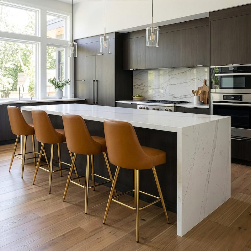 Set of 2 Auren Upholstered Stool with Golden Legs