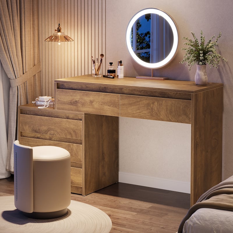 63" Vanity Desk with 5 Drawers, Makeup Table with Removable 3-Drawer Chest - Grey