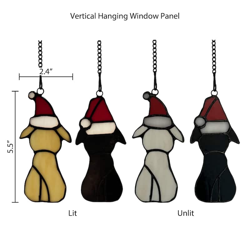 River of Goods Set of 2 "Precious Puppies" River of Goods Stained Glass Holiday Ornaments - 2.4" x 0.25" x 5.5"
