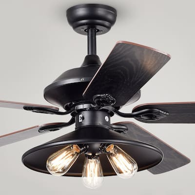 Matte Black 3-light Metal 5-blade 52-inch Ceiling Fan with Remote