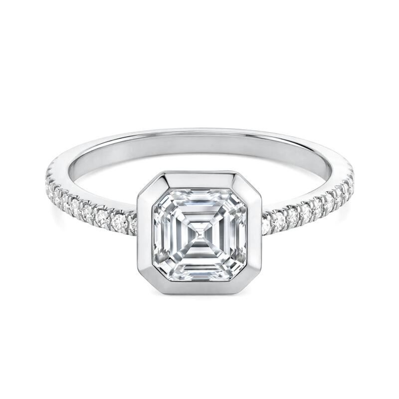 Auriya 14K Gold Bezel Asscher Diamond Engagement Ring 1.00 - 5.00ct. tw. (F-G, VS) - 3.00 carats - 9 - White