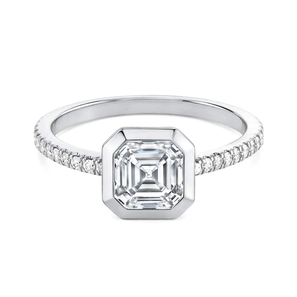 Auriya 14K Gold Bezel Asscher Diamond Engagement Ring 1.00 - 5.00ct. tw. (F-G, VS)