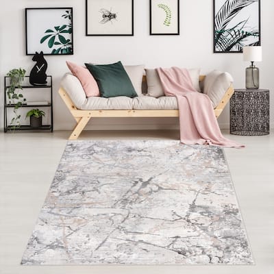 Elite Collection Grey/Beige Transitional Abstract Area Rug