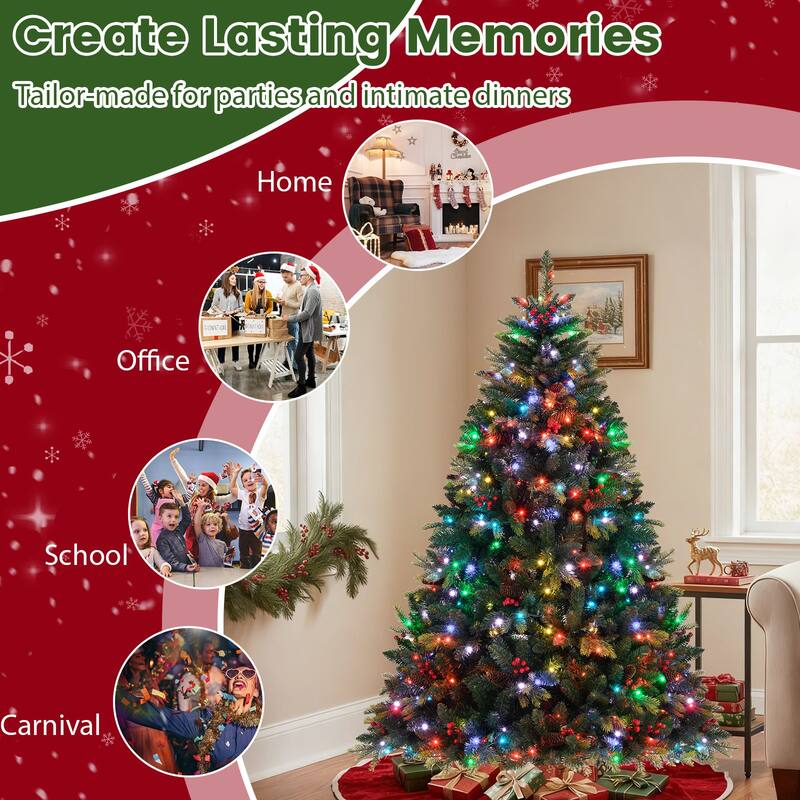 Costway 5/6/7/8 FT Artificial Christmas Tree with 250/370/500/650 RGB - Green - See Details