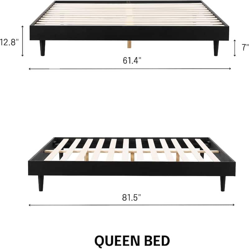 Modern Wooden Platform Bed Frame with Floating Design