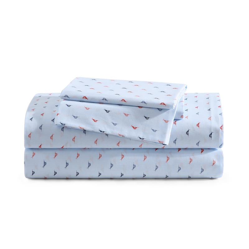Tommy Bahama Cotton Printed Sheet Sets and Pillowcase Pairs - Queen - Iconic Marlin Blue