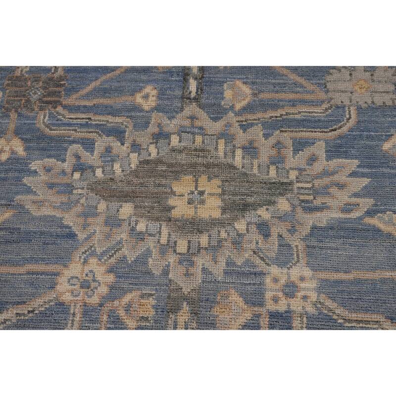 Transitional Blue Oushak Turkish Area Rug Handmade Wool Carpet - 9'2"x 11'10"