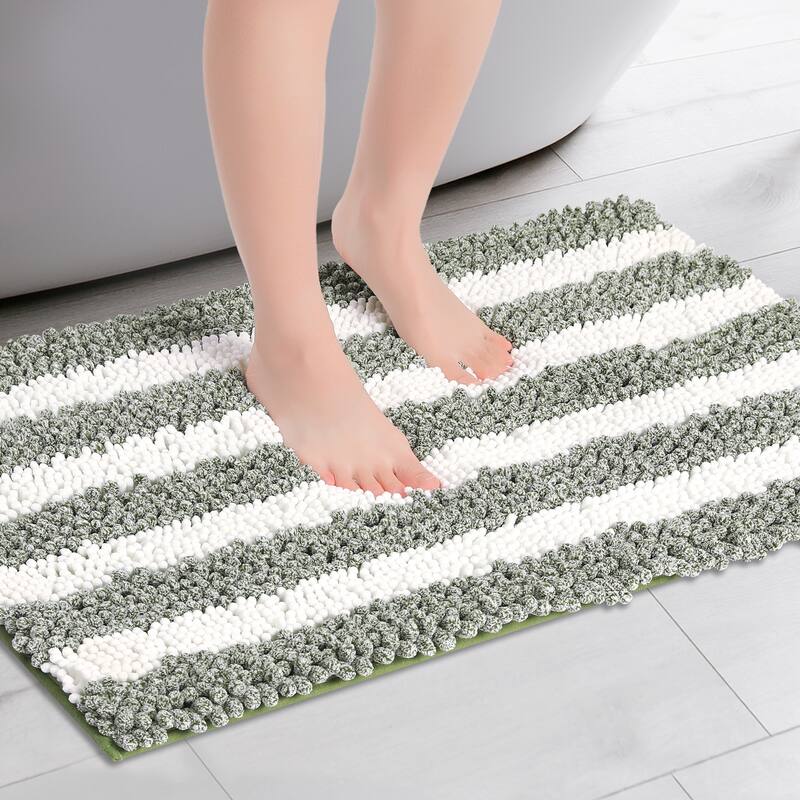 Striped Absorbent Chenille Bath Rugs, Non-Slip Plush Carpet, Floor Mats for Tub, Shower, Bathroom
